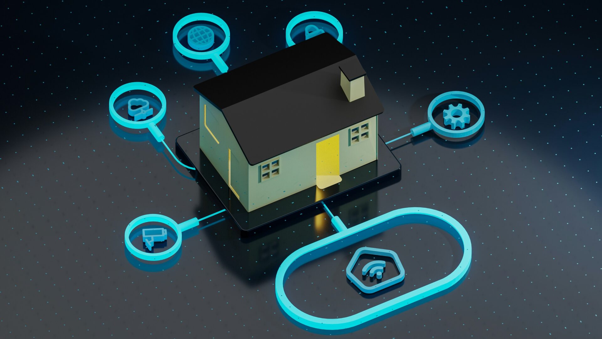 Technology’s Property Revolution Property technology investment concept showing smart home on digital device with connected technology icons